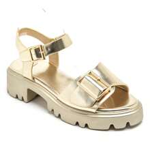 Sandalias con hebillas de detalle metálico - Dorado - Ver 3