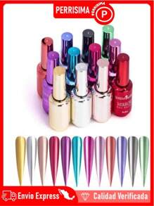 12 Esmalte Efecto Espejo Mirror Colores Metalicos Secado Rapido - Multicolor - Ver 1