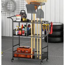 GILLAS Garden Tool Organizer Cart Yard Tool Organizer For Garage Up To 35 Long-Handled Tool Storage Rack Yard Tool Holder For Rakes Brooms Shovles Outdoor Use Garden Tool Utility Cart - Black1 - View 5