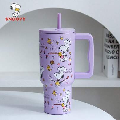 SNOOPY 1 bình nước dung tích lớn 900ml, bình giữ nhiệt di động ngoài trời, cốc ô tô bằng thép không gỉ, cốc cà phê, cốc có ống hút bằng thép không gỉ chất lượng cao, cốc trà, 30oz