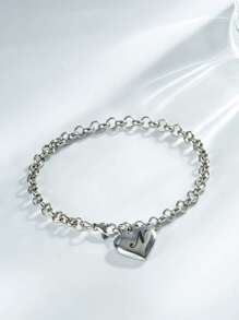 1pc Charm Bracelet With 26 Alphabet Letters, Chunky Jewelry, Heart Design, Suitable For Women And Teens, Perfect Christmas Gift