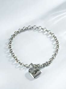 1pc Charm Bracelet With 26 Alphabet Letters, Chunky Jewelry, Heart Design, Suitable For Women And Teens, Perfect Christmas Gift