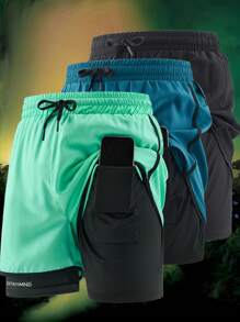 3-teiliges Sommer Workout Set für Herren, Outdoor Lässig Shorts, Sportshorts mit 2 in 1 Design