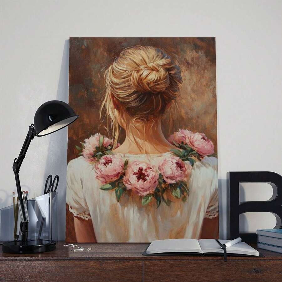 1 Pc Peony Flower   Wooden Framed Canvas Painting -  Thickness 2.25cm/0.9inch,Home Gift Decoration, Room Decoration Aesthetic, Wall Decoration Art, Perfect Gift, Autumn And Winter Wall Decoration, Living Room Decoration, Bedroom Decoration, Kitchen Decoration, Entry Decoration, Bathroom Decoration, Direct Wall Painting, High Quality Wall Painting Poster