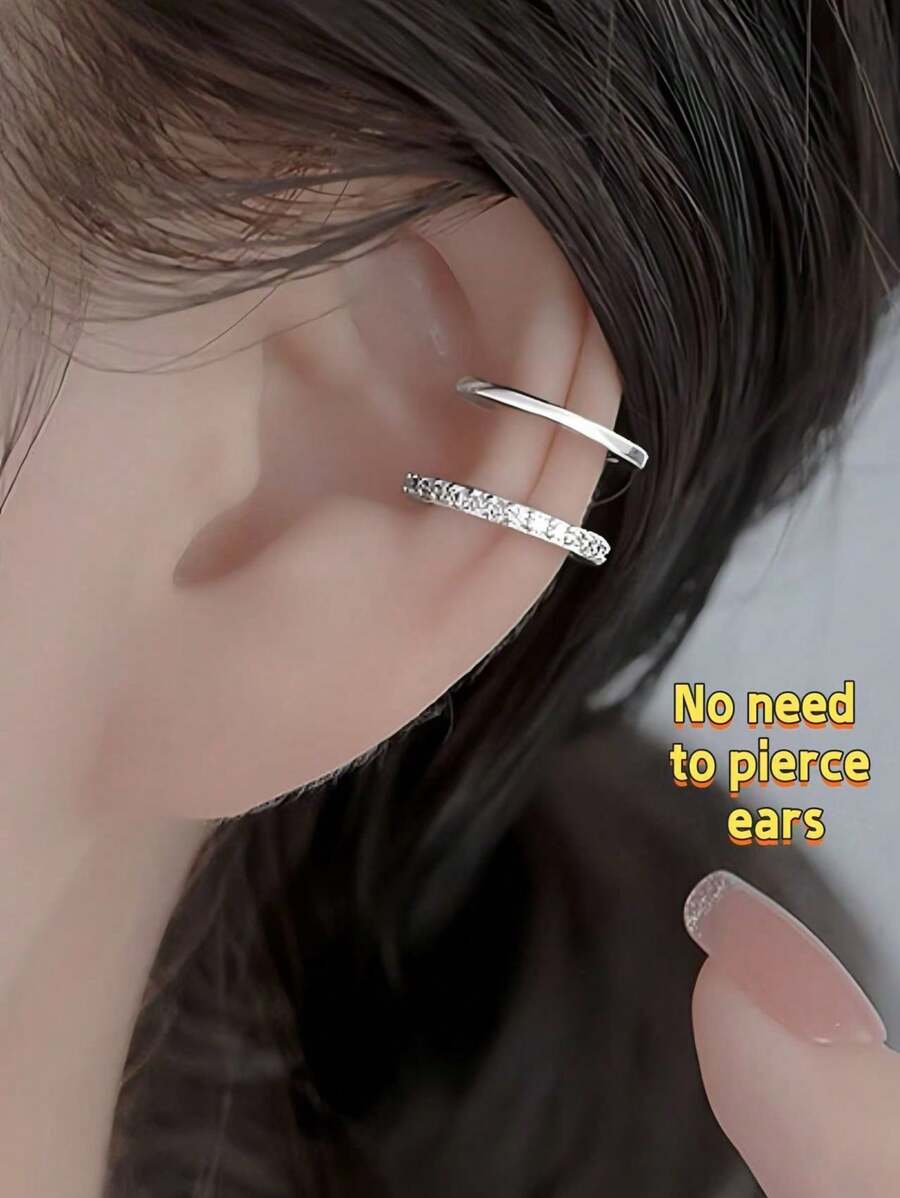 Exquisite Sterling Silver Double-Layered Ear Cuff Without Piercing 1 Piece Valentine's Day Gift