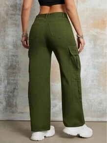 Women's Casual Cargo Pants With Flap Pockets - Loose Fit, Blend, Machine Washable - Hip-Hop Style