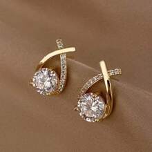 Shiny Zirconia Earring Elegant Casual Women Gold Plated Silver Plated - Vàng - Xem 1