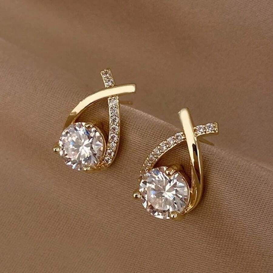 Shiny Zirconia Earring Elegant Casual Women Gold Plated Silver Plated - Vàng - Xem 1