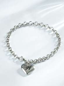 1pc Charm Bracelet With 26 Alphabet Letters, Chunky Jewelry, Heart Design, Suitable For Women And Teens, Perfect Christmas Gift