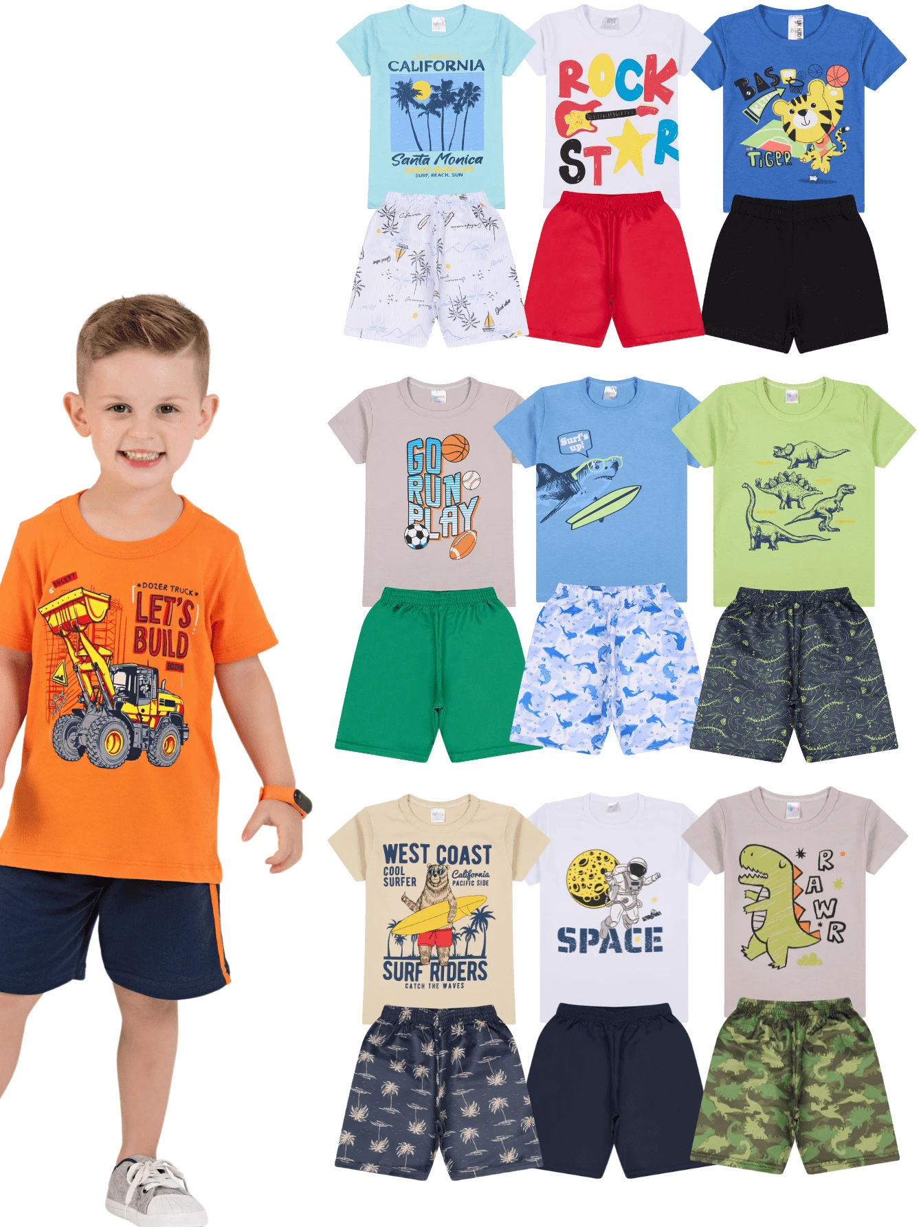 10 Piece Children's Summer Kit For Boys, 1 To 14 Years Old - 5 T-Shirts + 5 Shorts - Nhiều màu - Xem 1