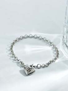 1pc Charm Bracelet With 26 Alphabet Letters, Chunky Jewelry, Heart Design, Suitable For Women And Teens, Perfect Christmas Gift