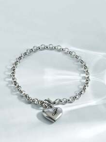 1pc Charm Bracelet With 26 Alphabet Letters, Chunky Jewelry, Heart Design, Suitable For Women And Teens, Perfect Christmas Gift