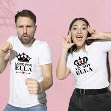 Playeras San Valentín. Set de dos Playeras  " Loco por Ella ". Playera Blanca de Algodón. Dia del amor y la amistad. Para regalar. Pareja.  Amiga. Amigos. Novio. Novia. - Blanco - Ver 1