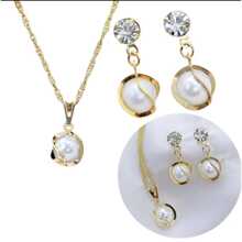 Delicate Women's Pearl Necklace + Earrings Kit 18k Plated - Dorado - Ver 2
