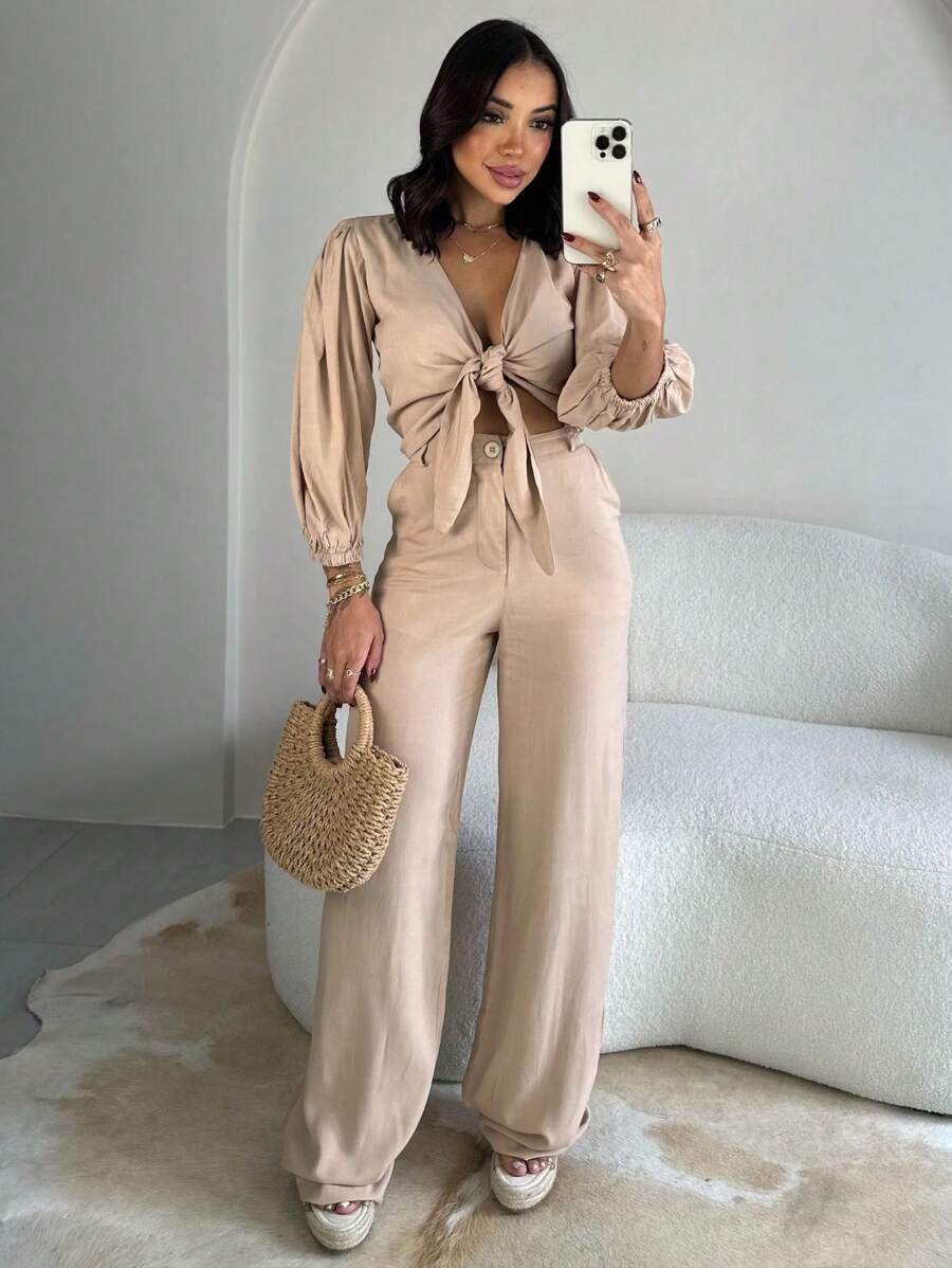 Lunii Viscose Top And Pants Set With Puff Sleeves - 米色 - 查看 1