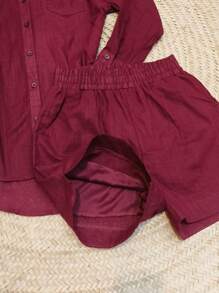 2pcs Shirt And Shorts Set - Burgundy - View 3