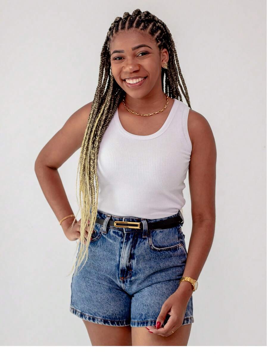 Women's Basic Ribbed Tank Top Ribana - Blanco - Ver 1