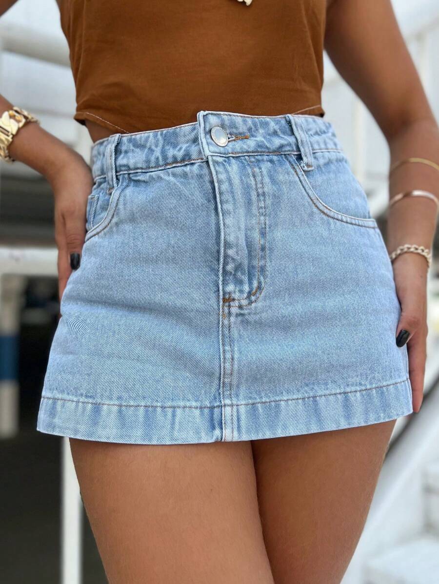 High Waist Jean Shorts Women's Modal Skirt Shorts Jeans Color Small Form - Rửa nhẹ - Xem 1