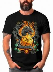 Dungeons Dragons T-Shirt D&D D20 RPG Dragon Shirt Blouse Unisex Male Female 100% Cotton Top Premium Streetwear New Release Immediate Shipping Various Colors!! Plus Size - 黑色 - 查看 1