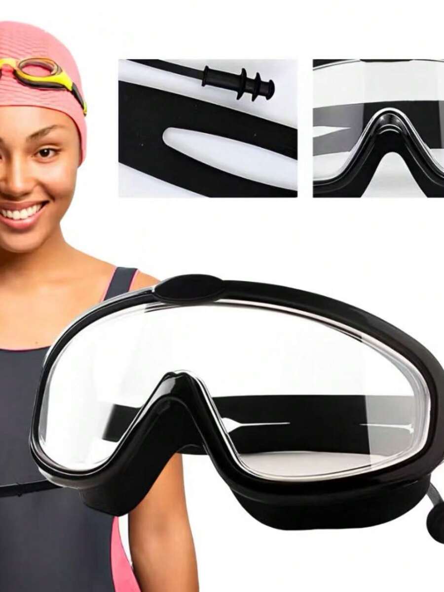 Large Frame Swimming Goggles Swimming Glasses Anti-Fog High-Definition Waterproof High-Definition Men Women Swimming Cap Equipment Clear Light Transmittance Wide - 白色和橙色 - 查看 1