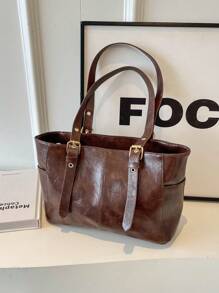 极简风格大容量腋下手提包通勤包 - 咖啡棕 - 查看 3