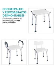 Neurolux Silla para Ducha para Adulto Mayor, Banco para Baño y Regadera con Reposabrazos y Respaldo Desmontable, Altura Ajustable Hasta 6 Niveles, con Diseño Antideslizante, Soporta Hasta 150 Kg - Blanco - Ver 4
