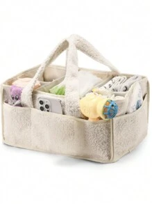 1 件尿布袋，大容量柔软毛绒婴儿尿布收纳篮，适合旅行，妈妈必备