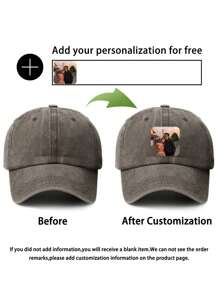 Custom Designed Text, Photo, Image, Logo Printed Square Crown Soft Top Baseball Cap, Fashionable Casual Personalized Hat, Ideal Customized Gift For Men, Women, Boyfriend, Girlfriend, Family, Friends, Pets, Suitable For Graduation, Wedding, Holidays And More, Unique Personalized Cap