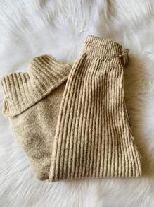 Cacharrel Mousse Knit Turtleneck Top And Trousers Set - Beis - Ver 3