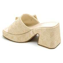 Square Heel Mule With Decorative Detail And Metal Buckle - Beige - View 3