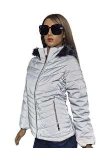 Chamarra  reflejante con Capucha Invierno Para Mujer a contra luz - Plateado - Ver 5