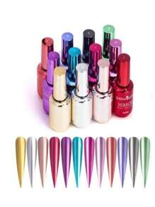 12 Esmalte Efecto Espejo Mirror Colores Metalicos Secado Rapido - Multicolor - Ver 6