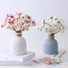 Jarrón de cerámica decorativo y creativo para flores secas, 4 colores, jarrón de plástico moderno con patrón de ola, accesorios para plantas de decoración del hogar