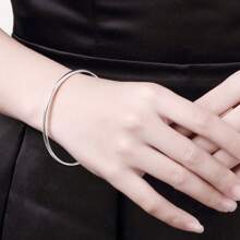 镀银手链时尚个性简约光滑手镯女士婚礼订婚珠宝