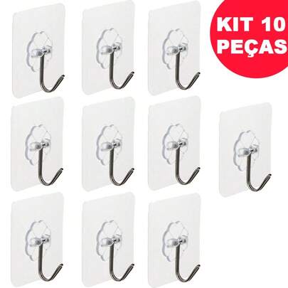Kit 10 Peças De Ganchos Adesivo Parede Autocolante