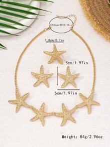 1 Set Fashion Starfish Ring, Earrings & Necklace Jewelry Set - Yellow Gold - View 5