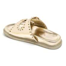 Flat Sandal With Double Straps And Metal Buckles - Gold - View 3