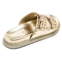 Flat Sandal With Double Straps And Metal Buckles - Gold - View 4