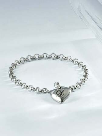 1 Pulsera con de con 26 letras del alfabeto, joyería gruesa, diseño de corazón, adecuado para mujeres y adolescentes, regalo de Navidad perfecto