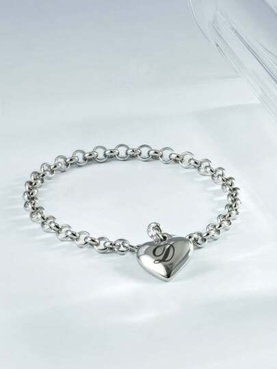 1개 첼런지 26 알파벳 문자 팔찌, 볼륨감 있는 보석, 하트 디자인, 여성 및 청소년에게 적합, 완벽한 크리스마스 선물