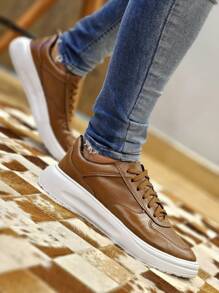 Men's Sneakers Casual Style High Sole Comfort Slin Basic - 駝色 - 查看 7