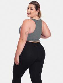 Women's Plus Size Fitness Top Academia Decote - Gris - Ver 1