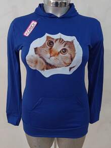 CAMISETA DE MANGA LARGA CON GORRO PARA MUJER - Azul - Ver 3