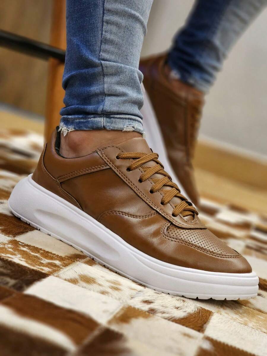 Men's Sneakers Casual Style High Sole Comfort Slin Basic - 駝色 - 查看 1