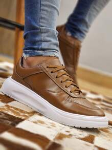 Men's Sneakers Casual Style High Sole Comfort Slin Basic - 駝色 - 查看 4