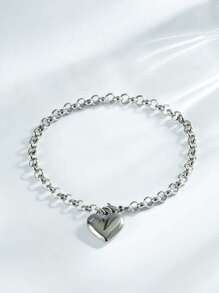 1pc Charm Bracelet With 26 Alphabet Letters, Chunky Jewelry, Heart Design, Suitable For Women And Teens, Perfect Christmas Gift