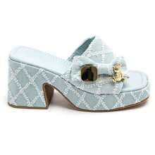 Square Heel Mule With Decorative Detail And Metal Buckle - Light Blue - View 4