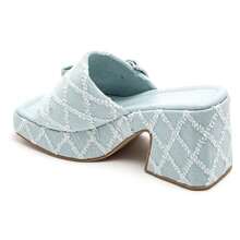 Square Heel Mule With Decorative Detail And Metal Buckle - Light Blue - View 5
