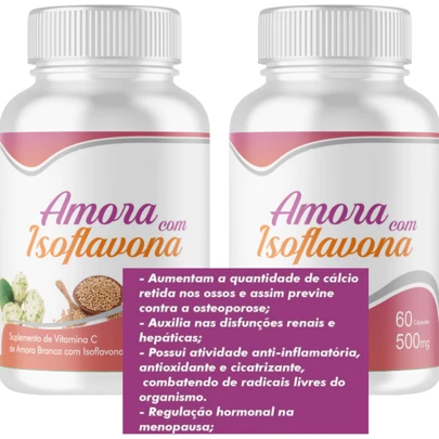 Isoflavona com Amora + Vitamina C Kit 120 Cápsulas 500 mg 2 Frascos x 60 cápsulas