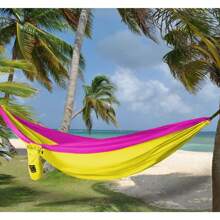 Gold Armour Hamaca de camping – Hamaca doble XL portátil hamaca accesorios de camping equipo para interiores y exteriores con correas de árbol, marca con sede en Estados Unidos (amarillo y rosa) - 1 - Ver 5